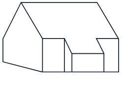 Illustration Wohnhaus mit Steildach und Anbau