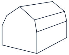 Illustration Gebäude mit Tonnendach und großer Fassade